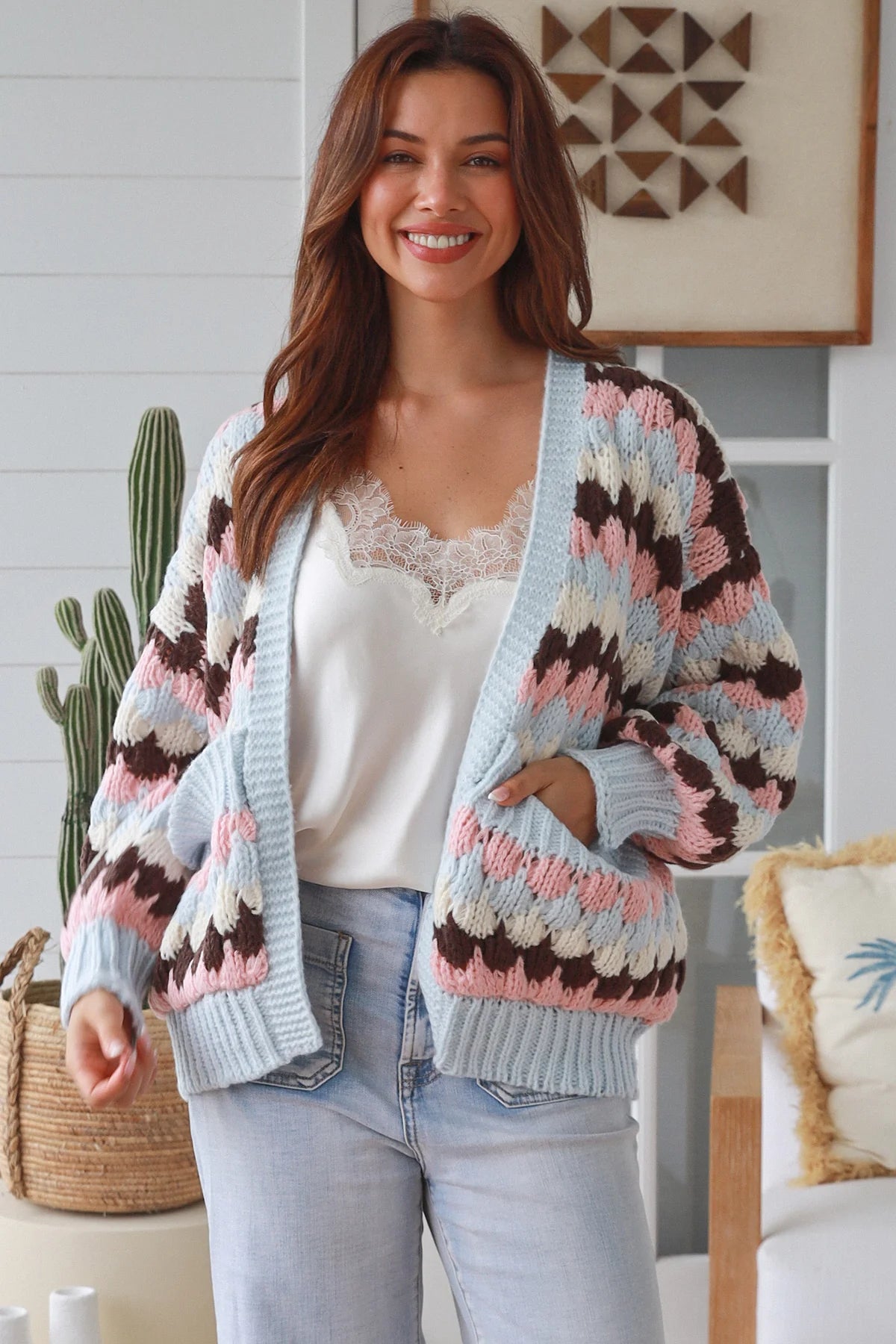 #Neo Striped Puff Knit Cardigan