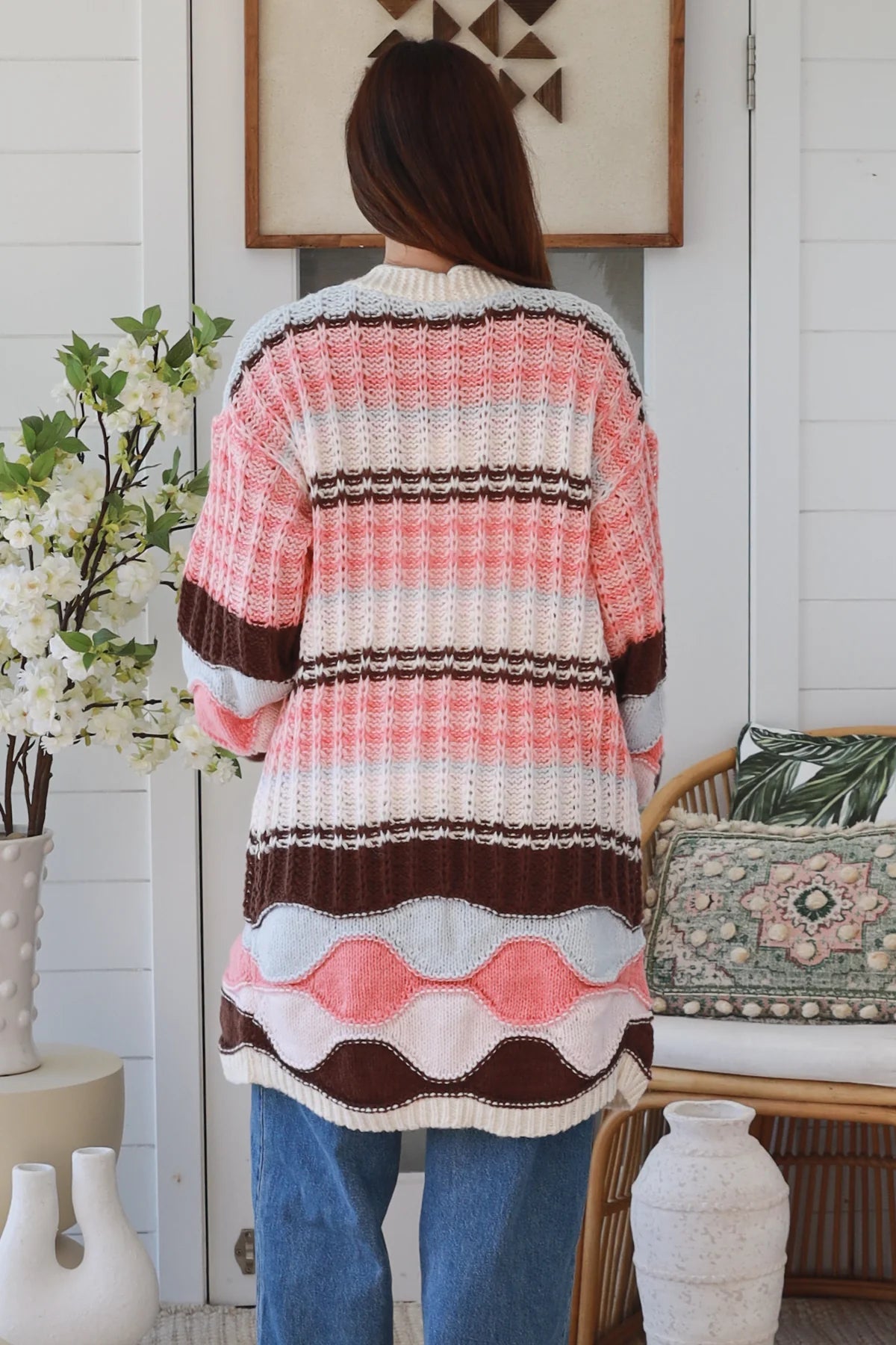 #Neapolitan Puff Sleeve Mid Length Cardigan
