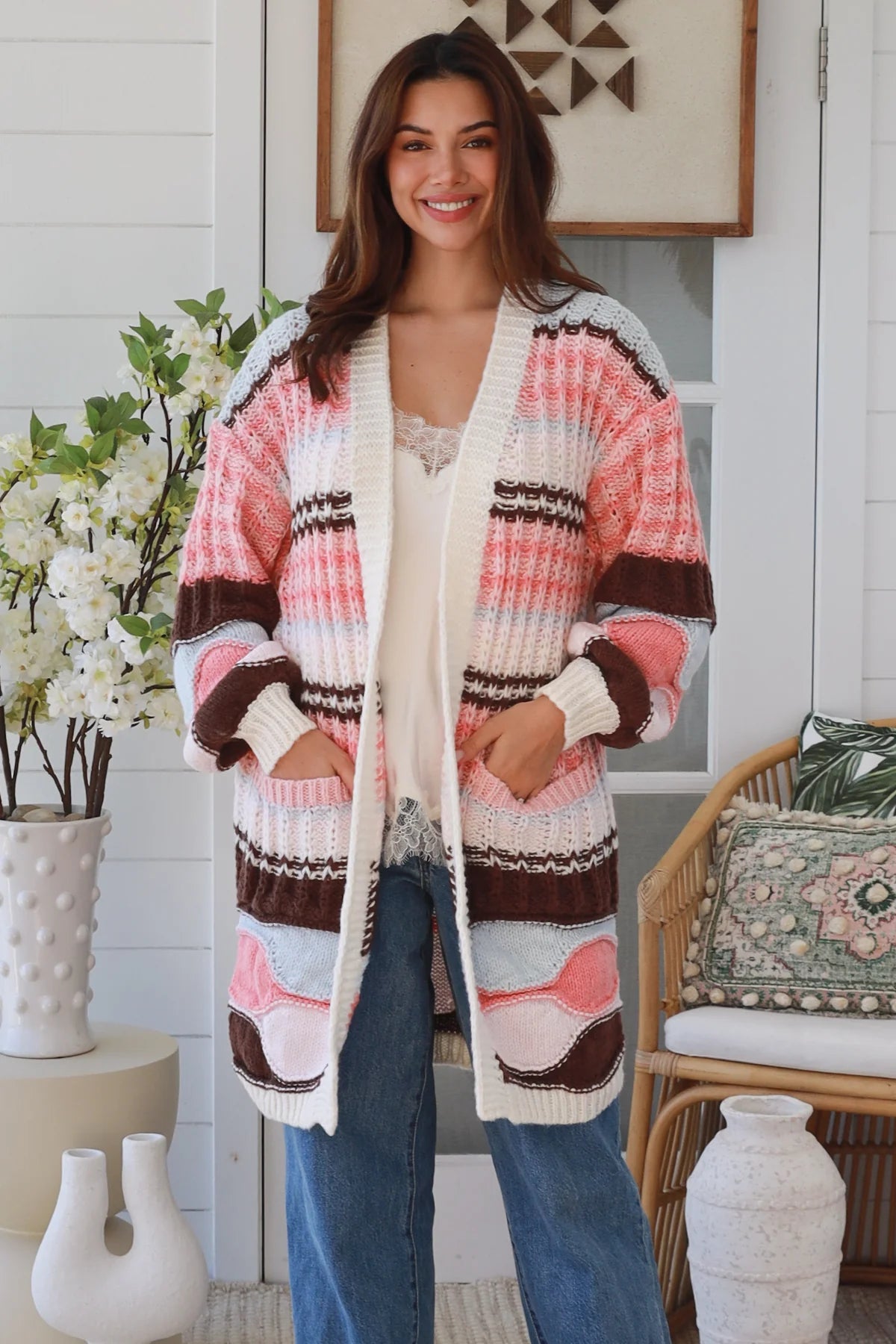 #Neapolitan Puff Sleeve Mid Length Cardigan
