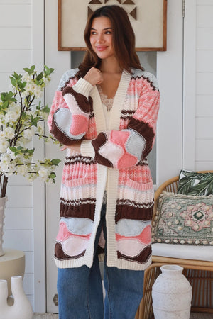 #Neapolitan Puff Sleeve Mid Length Cardigan