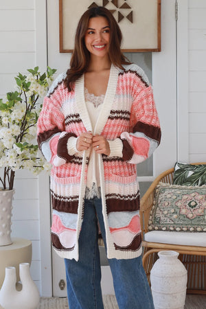 #Neapolitan Puff Sleeve Mid Length Cardigan