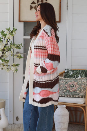 #Neapolitan Puff Sleeve Mid Length Cardigan