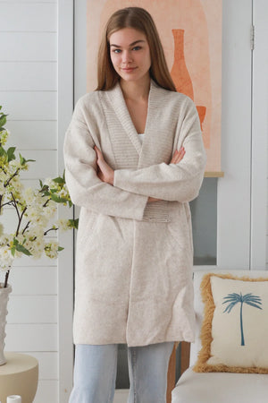 #Mid Length Knit Cardigan With Pockets