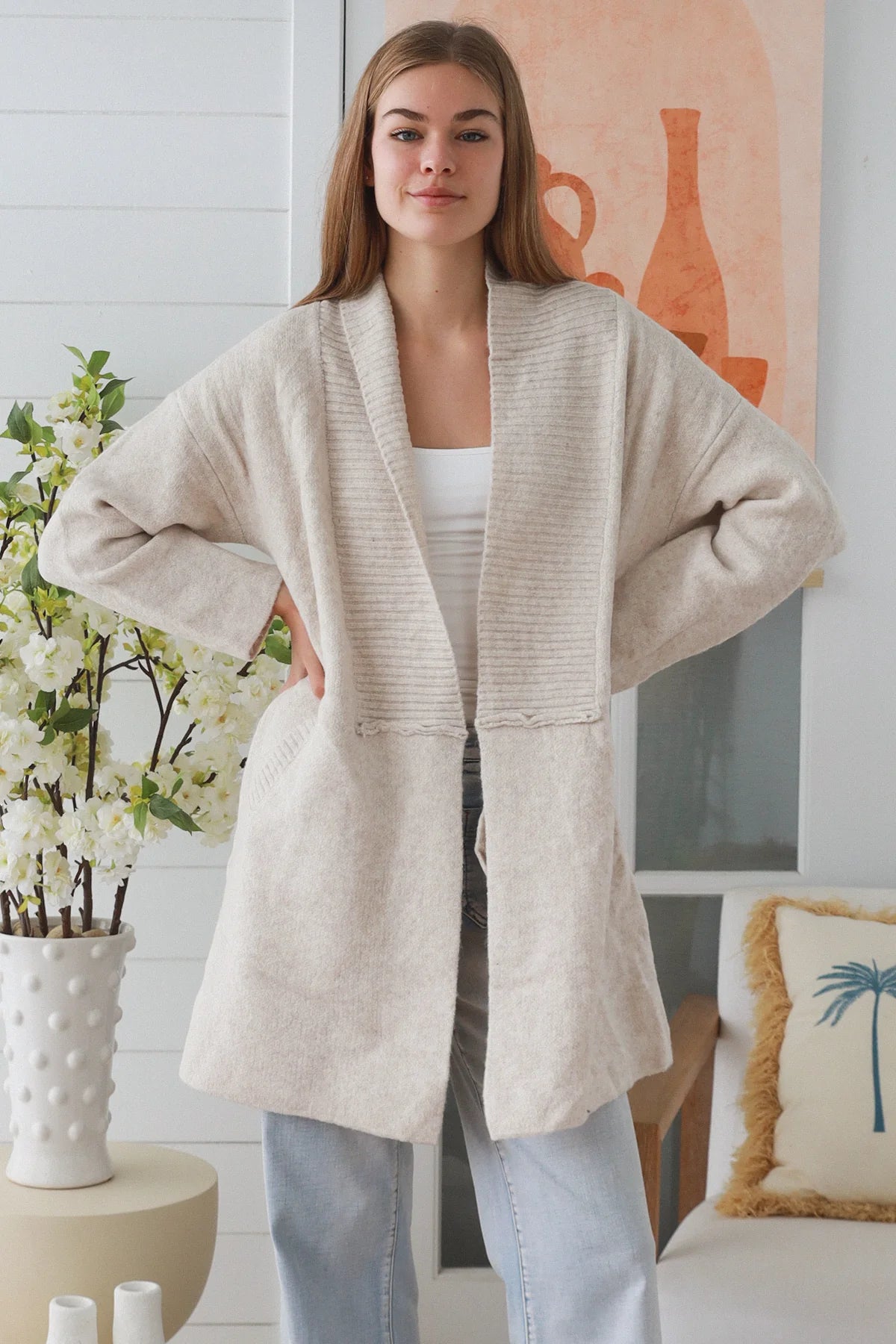 #Mid Length Knit Cardigan With Pockets