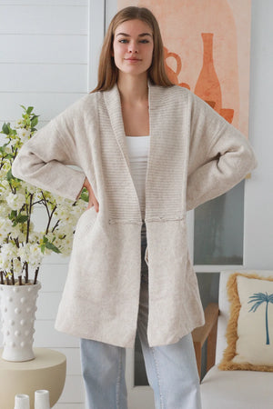 #Mid Length Knit Cardigan With Pockets