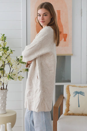 #Mid Length Knit Cardigan With Pockets