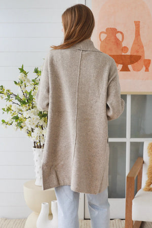 #Mid Length Knit Cardigan With Pockets
