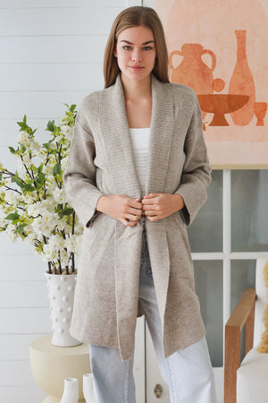 #Mid Length Knit Cardigan With Pockets
