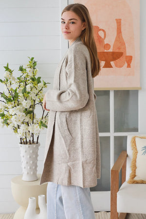 #Mid Length Knit Cardigan With Pockets