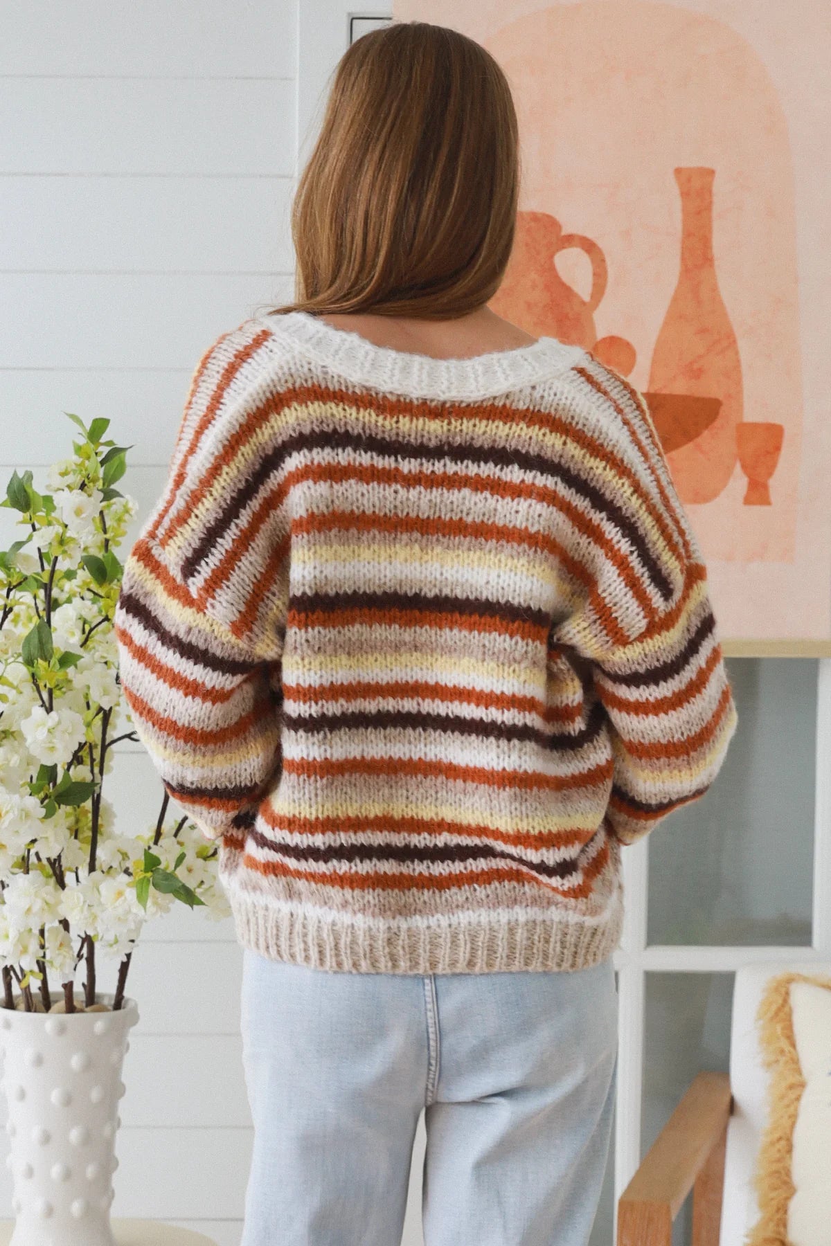 Polly Striped V-neck Button Up Cardigan