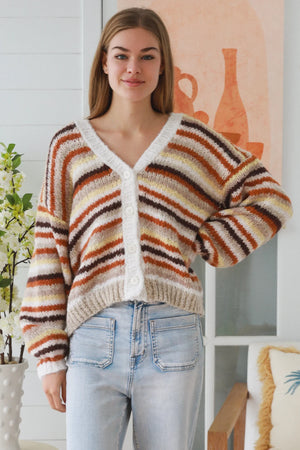 Polly Striped V-neck Button Up Cardigan