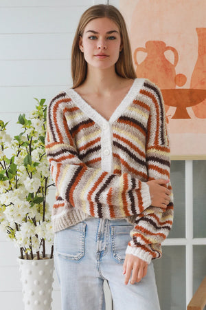 Polly Striped V-neck Button Up Cardigan