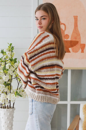 Polly Striped V-neck Button Up Cardigan