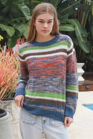 Mixed Stitched Knitted Round Neck Jumper