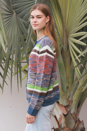 Mixed Stitched Knitted Round Neck Jumper