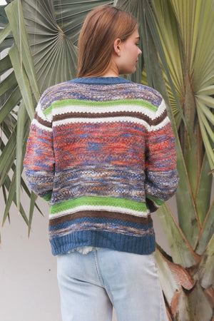 Mixed Stitched Knitted Round Neck Jumper