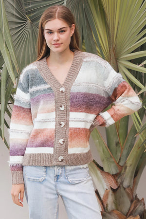Fur Trim Ombre Cardigan