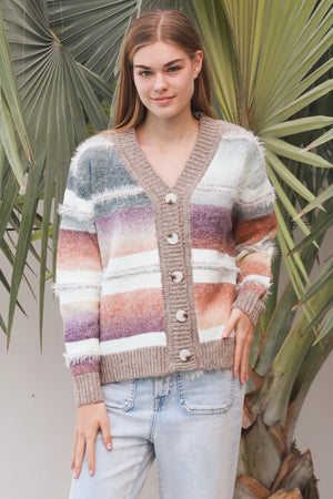 Fur Trim Ombre Cardigan