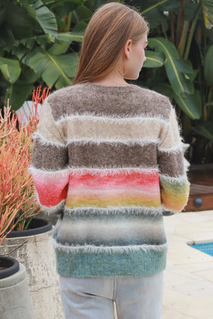 #Round Neck Fur Trim Knit Jumper