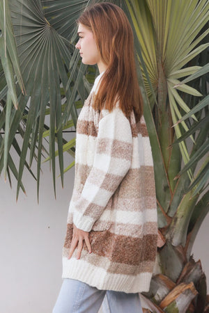 Bell Striped Mid-Length Knit Cardigan