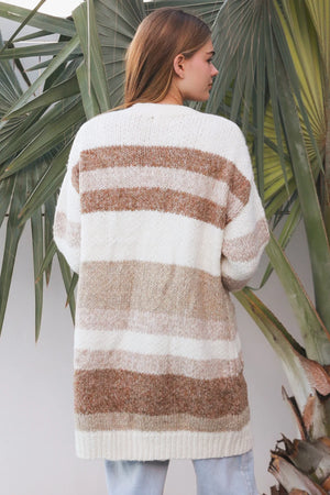 Bell Striped Mid-Length Knit Cardigan