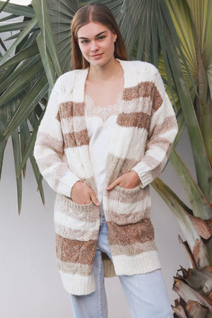 Bell Striped Mid-Length Knit Cardigan