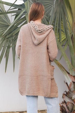 Cosy Cable Knit Cardigan With Hood & Pockets