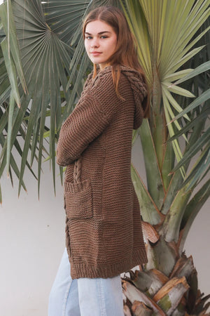 Cosy Cable Knit Cardigan With Hood & Pockets