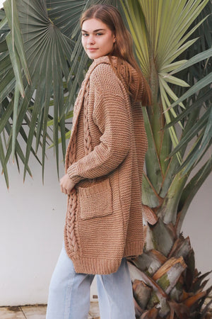 Cosy Cable Knit Cardigan With Hood & Pockets