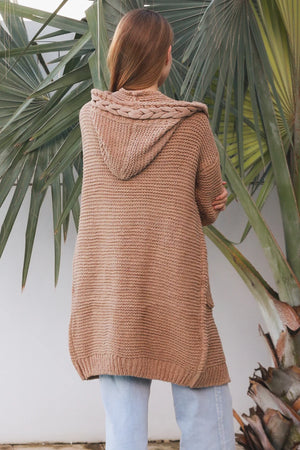 Cosy Cable Knit Cardigan With Hood & Pockets