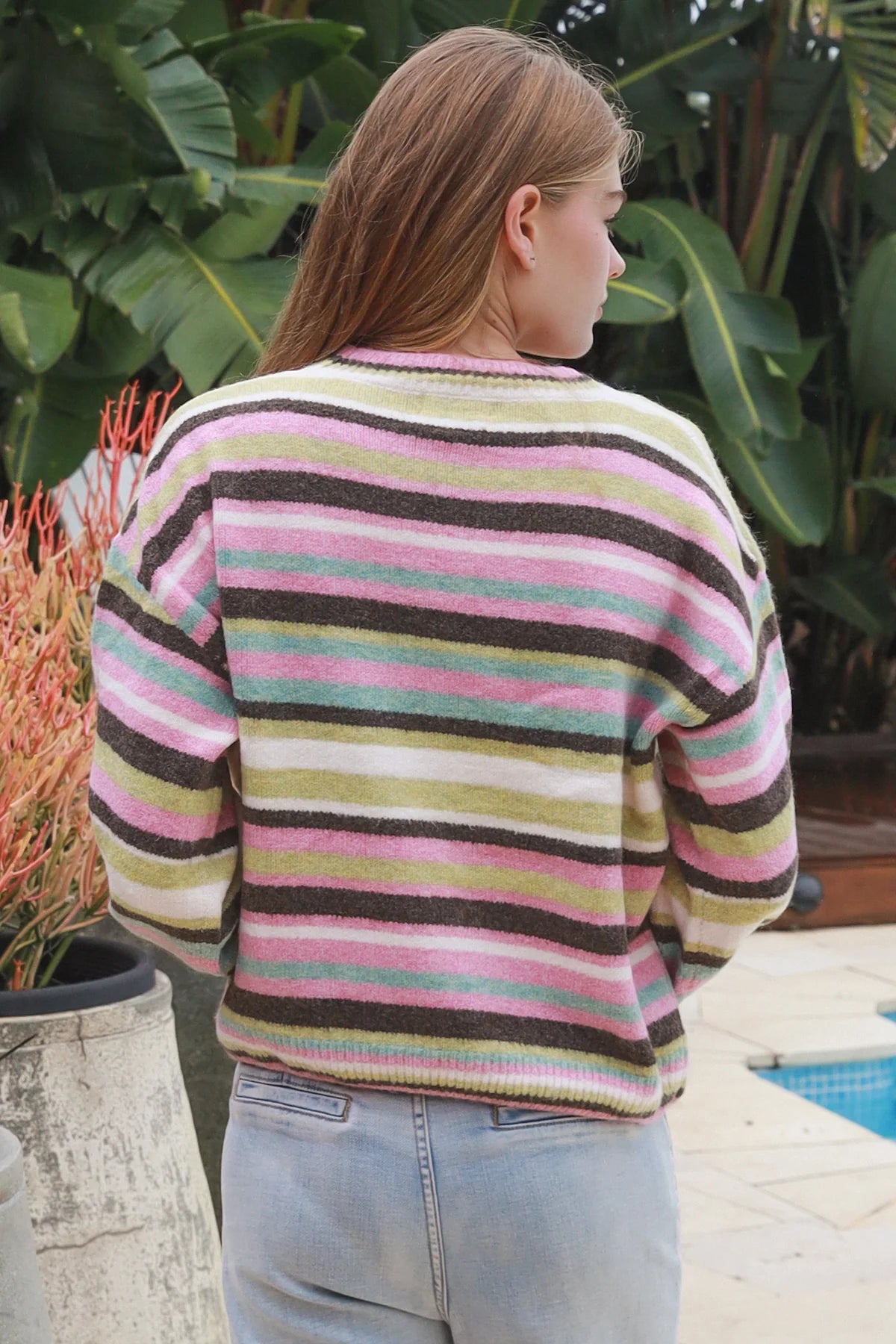 Liquorice Striped Round Neck Jumper
