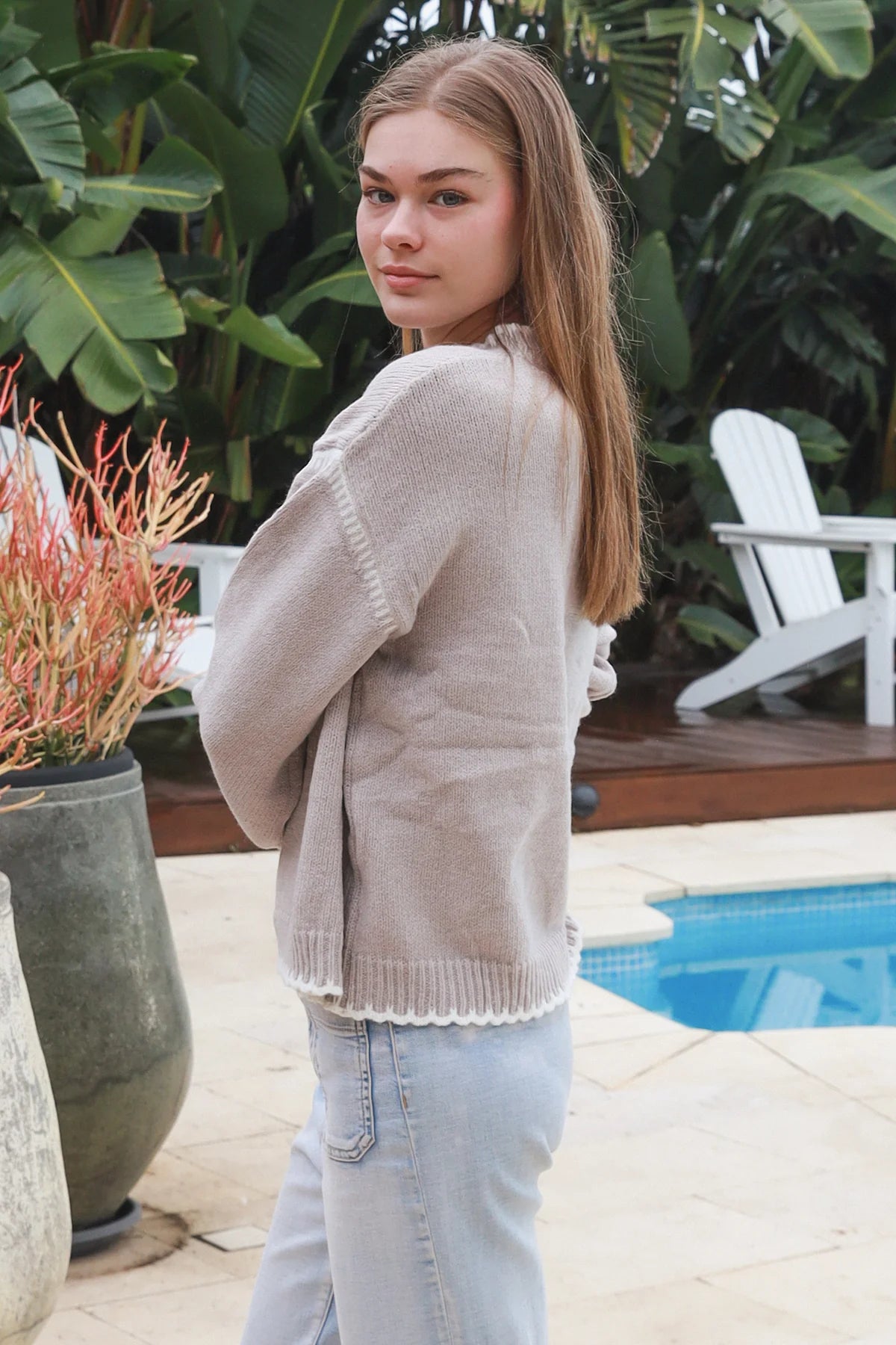 Mylee Knitted Round Neck Jumper With Front Pocket