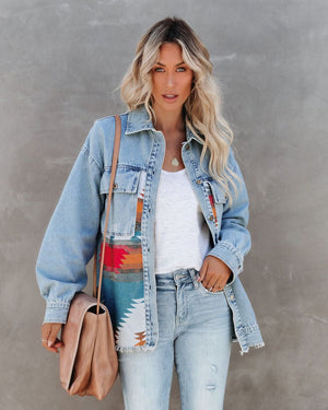 #Aztec Button Down Denim Jacket