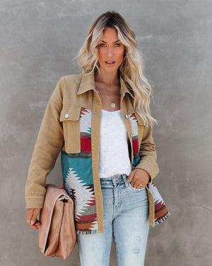 #Aztec Button Down Denim Jacket