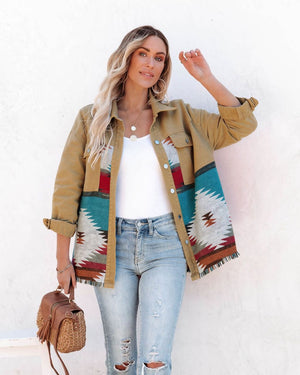 #Aztec Button Down Denim Jacket