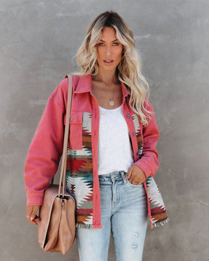 #Aztec Button Down Denim Jacket