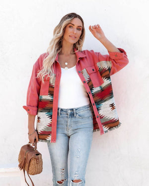 #Aztec Button Down Denim Jacket