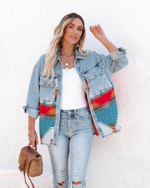 #Aztec Button Down Denim Jacket