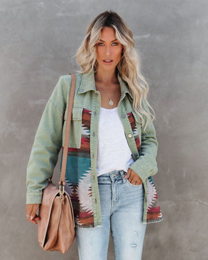 #Aztec Button Down Denim Jacket