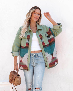 #Aztec Button Down Denim Jacket