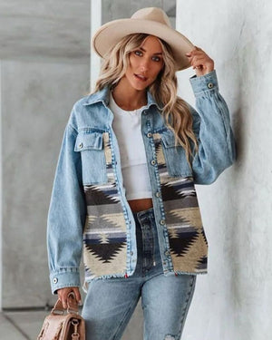 #Aztec Button Down Denim Jacket