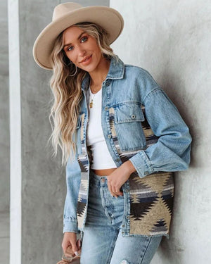 #Aztec Button Down Denim Jacket