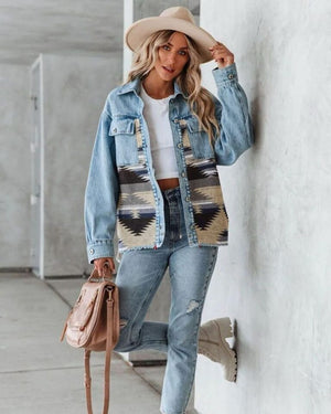 #Aztec Button Down Denim Jacket