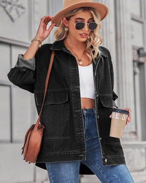 #Cotton Hip-Length Denim Jacket