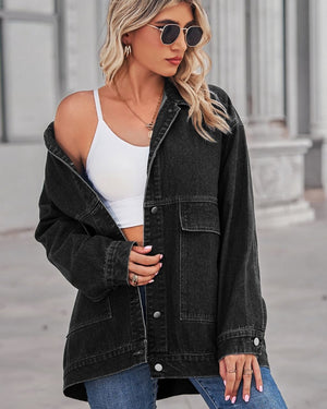 #Cotton Hip-Length Denim Jacket