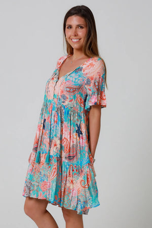 Jaylani Blue Cap Sleeve Mini Dress