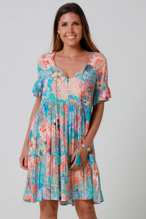 Jaylani Blue Cap Sleeve Mini Dress