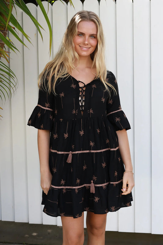 #Brooklyn Palm Embroidered Mini Dress