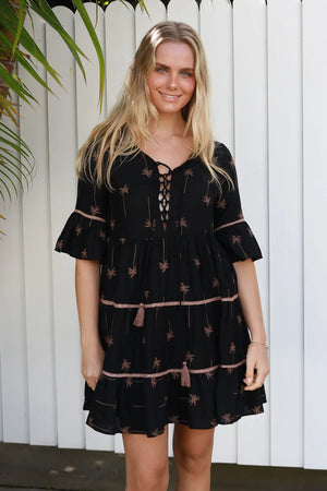 #Brooklyn Palm Embroidered Mini Dress