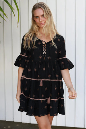 #Brooklyn Palm Embroidered Mini Dress